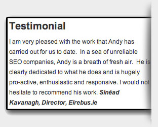 SEO Testimonial Testimonial from Eirebus